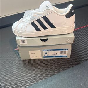 Adidas Kids' White and Black Grand Court Sneakers